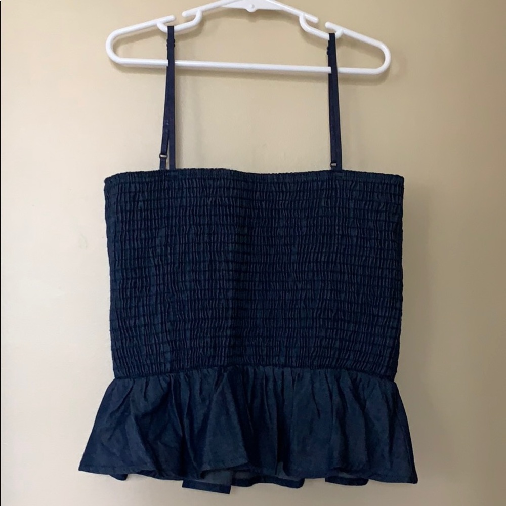 Smocked Chambray Peplum Top